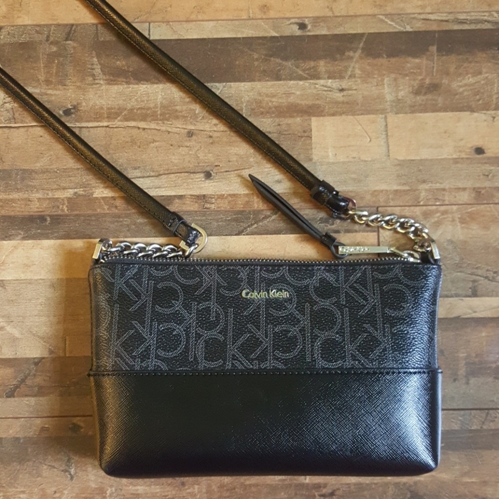 Black Leather Monogram CK crossbody!